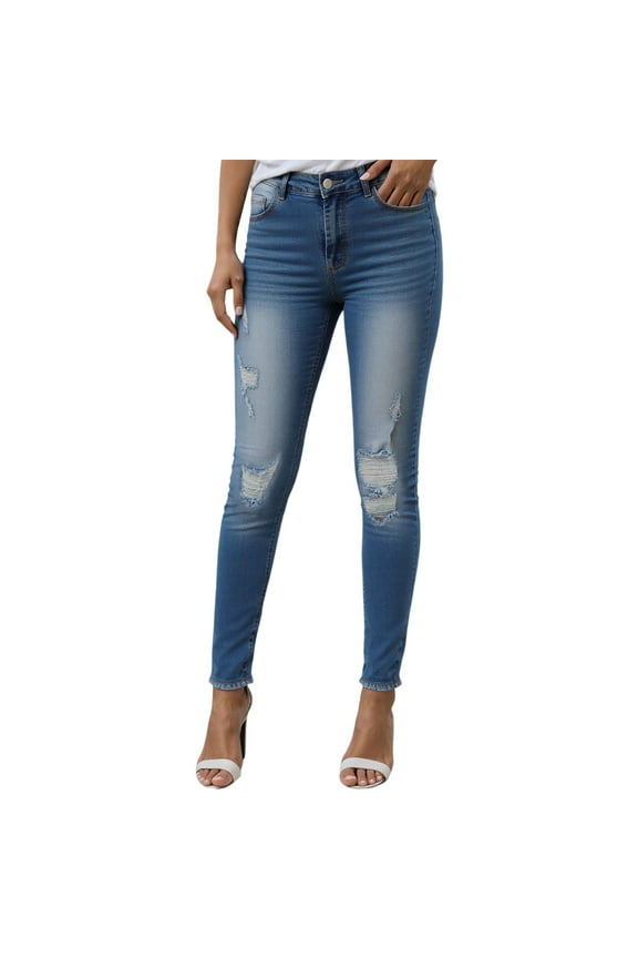 Women's Stretchy Ripped Skinny Jeans Distressed Denim Pants Casual Comfortable Fashion Tapered Ankle Length for Daily Wear