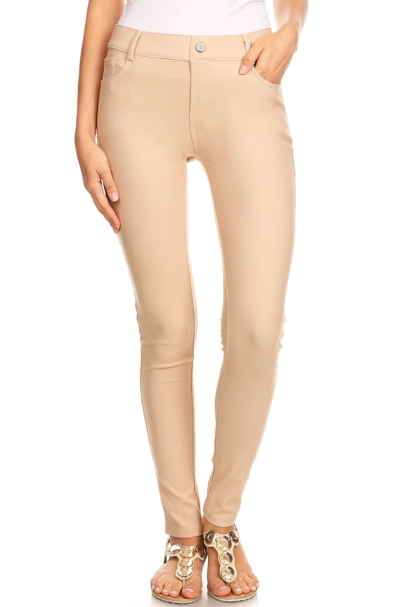 Women's Stretchy Slim Jeggings with 5 Pockets Cotton Blend, Camel Large
