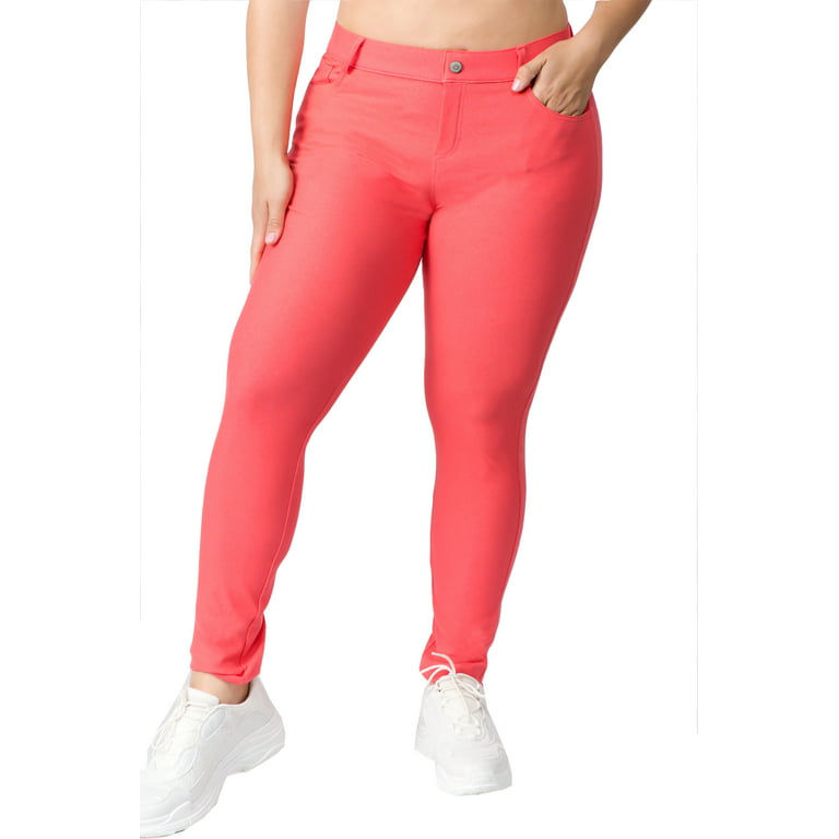 Women's Stretchy Slim Jeggings with 5 Pockets Cotton Blend, Coral X-Large 