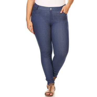 Women's Stretchy Slim Jeggings with 5 Pockets Cotton Blend, Denim&nbsp;Blue 2X-Large