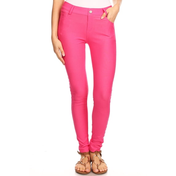 Women's Stretchy Slim Jeggings with 5 Pockets Cotton Blend, Fuchsia Small