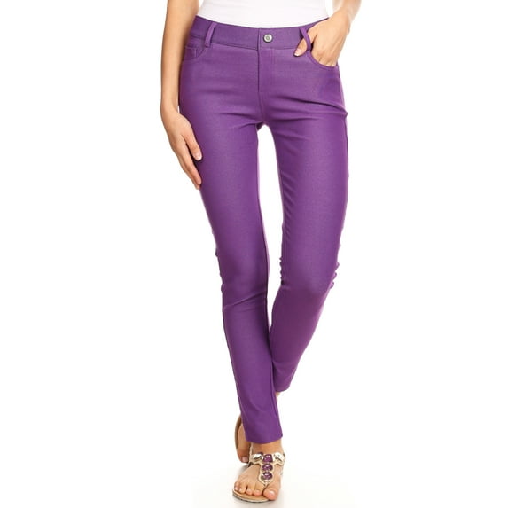 Women's Stretchy Slim Jeggings with 5 Pockets Cotton Blend, Purple 2X-Large