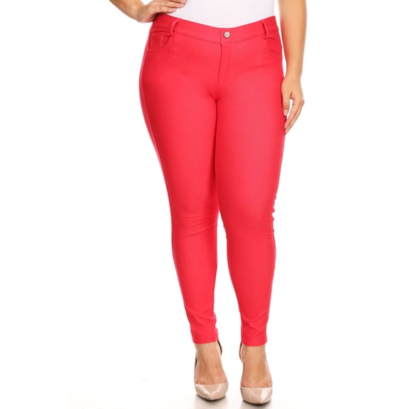 Women's Stretchy Slim Jeggings with 5 Pockets Cotton Blend, Red X-Large