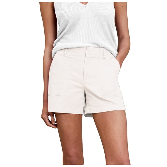 Women's Stretchy Twill Mid-Rise Shorts with Side Pockets - Soft Brushed Fabric, Flattering Fit Casual Shorts for Summer Walking & Errands,White 3XL