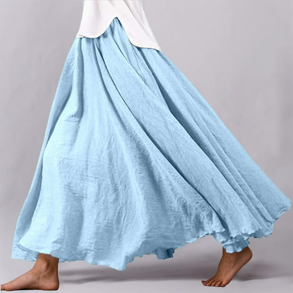 Women's Stretchy Waist Flowy Midi Skirt For Daily Wear Vacation Dance Comfortable Elastic High Waist Long Skirt Basic Solid Color Casual Boho Skirt Short Skirt Can Can Skirt Skirt with Shorts