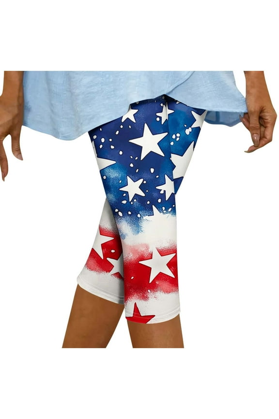 Women's Stretchy Yoga Pants Independence Stars Printed Leggings Slim Fit Capri Pants American Patriotic Pant High Waist Trousers Skinny Leg Sweatpants 4th of July Jersey