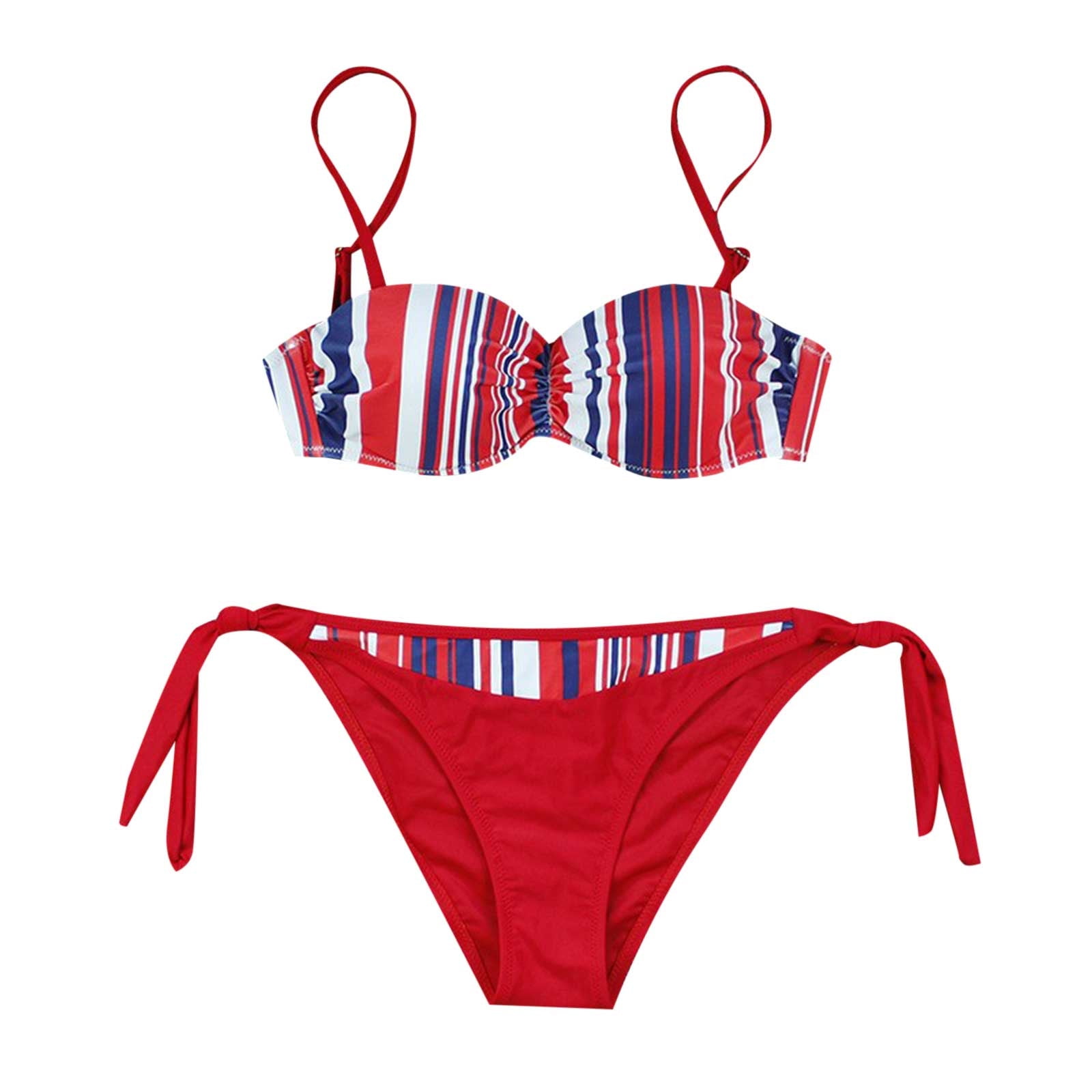 Women's String Bikini Set Rainbow Stripe Printed Bathing Suit Swimwear ...