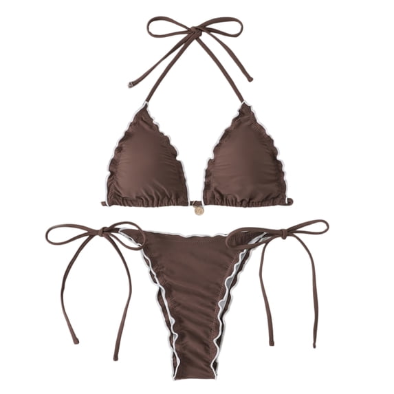 Women's String Triangle Bikini Two Piece Bikini Sets for Women Swimsuit Halter Top Bathing Suit (Brown,M)