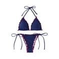 thumbnail image 1 of Women's String Triangle Bikini Two Piece Bikini Sets for Women Swimsuit Halter Top Bathing Suit (Navy,L), 1 of 6