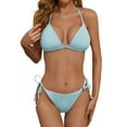 thumbnail image 1 of Women's String Two Piece Halter Top Triangle Bikini Set with Tie Side Bottom Swimsuit Bathing Suits Light Blue XXL, 1 of 7
