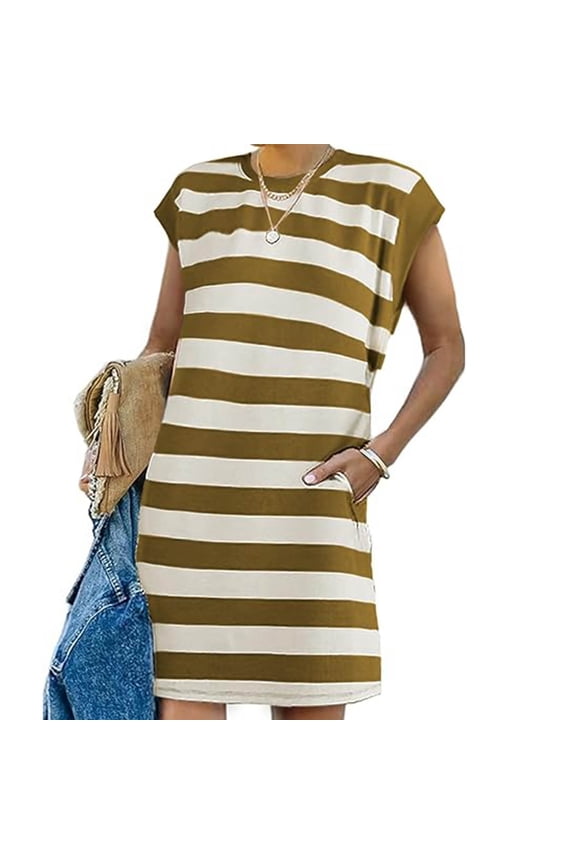 Women's Stripe Knit Dress, Long Sleeve Casual Dress with Round Neck, Comfortable Stretchy Fabric for Daily Wear