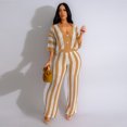 thumbnail image 1 of Women's Stripe Knit Top and Wide Leg Pants Set, Short Sleeve Two Piece Outfit, 1 of 5