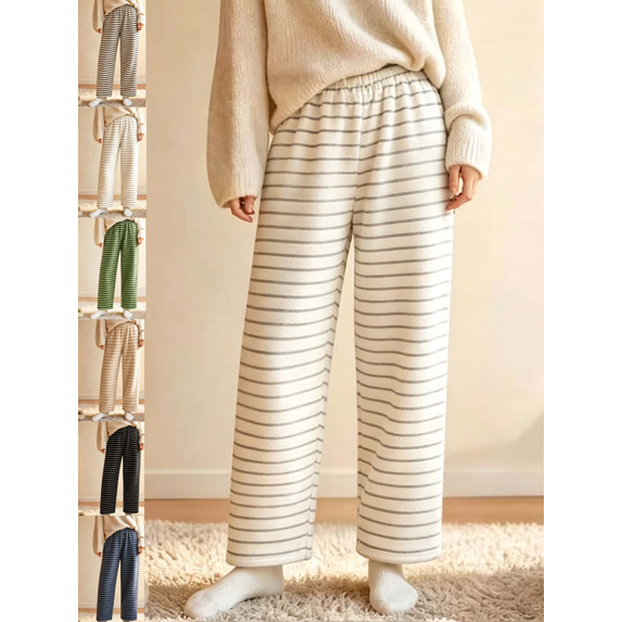 Women's Stripe Pajama Pants Casual Elastic Waist Loose Wide Leg Lounge Bottoms Comfy Casual Breathable Everyday Wear