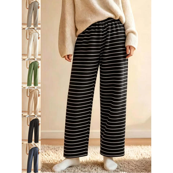 Women's Stripe Pajama Pants Casual Elastic Waist Loose Wide Leg Lounge Bottoms Comfy Casual Breathable Everyday Wear