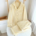 thumbnail image 1 of Women's Stripe Pajama Set with Turndown Collar Long Sleeve Blouse and Short Pants for Home Wear, 1 of 3
