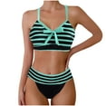 thumbnail image 1 of Fewfanhot Women's Stripe Print Bikini Set, V Neck Bow Detail Top & High Waist Bottom Bathing Suit, Two Piece Swimsuit Set, 1 of 5