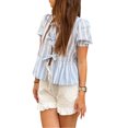 thumbnail image 1 of Women's Stripe Print Peplum Tops Short Puff Sleeves Crew-Neck Bow Tie Front Shirt for Summer Beach, 1 of 8