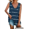 thumbnail image 1 of Women's Stripe Printing Tank Top Loose Casual V Neck Sleeveless Tunic Shirt Workout Pullover, 1 of 3