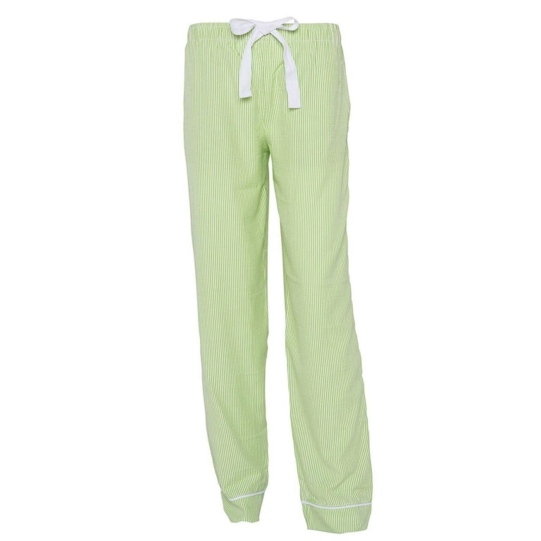 Women's Stripe Seersucker Lounge Wear Pajama Pants in Pink Green or Blue -  Available with or Without Monogrammed Small Green 