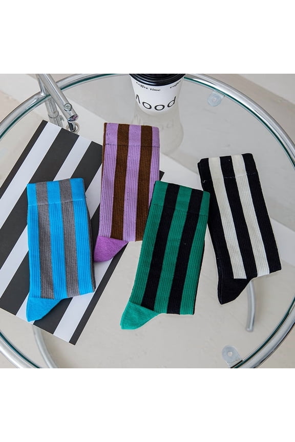 Women's Stripe Socks | Premium Combed Cotton Warm | Retro Patterns Breathable Stretch Design | Holiday Gifts 4Pairs