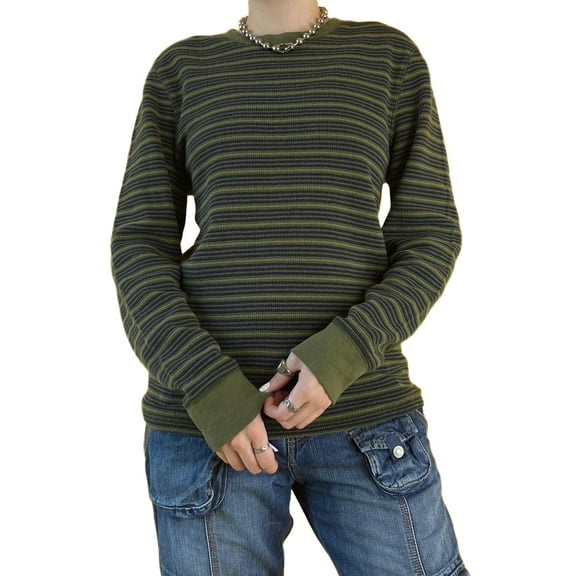 Women's Stripe Sweater, Ribbed Long Sleeve Round Neck Loose Knitwear for Autumn