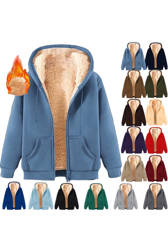 Women's Warm Fleece Lined Hooded Jacket Thermal Thick Outwear Sweatshirt Coat for Cold Weather Daily Loungewear Travel Light Blue XXL
