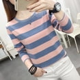 thumbnail image 1 of Women's Stripe Versatile Cotton Long Sleeve Sweatshirt, 1 of 12