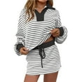 thumbnail image 1 of Women's Striped 2-Piece Lounge Set, Long Sleeve Sweatshirt & Skort Outfit for Casual Workout, 1 of 9