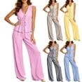 thumbnail image 1 of Women's Striped 2 Piece Set Tie Front Peplum Tank Tops Wide Leg Pants Sets Sleeveless V Neck Vest Going Out Beach Vacation Sets for Women, 1 of 8