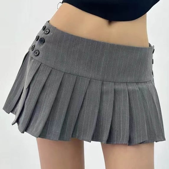Women's Striped A-Line Skirt With Pleated High Low Hem Adjustable Waist