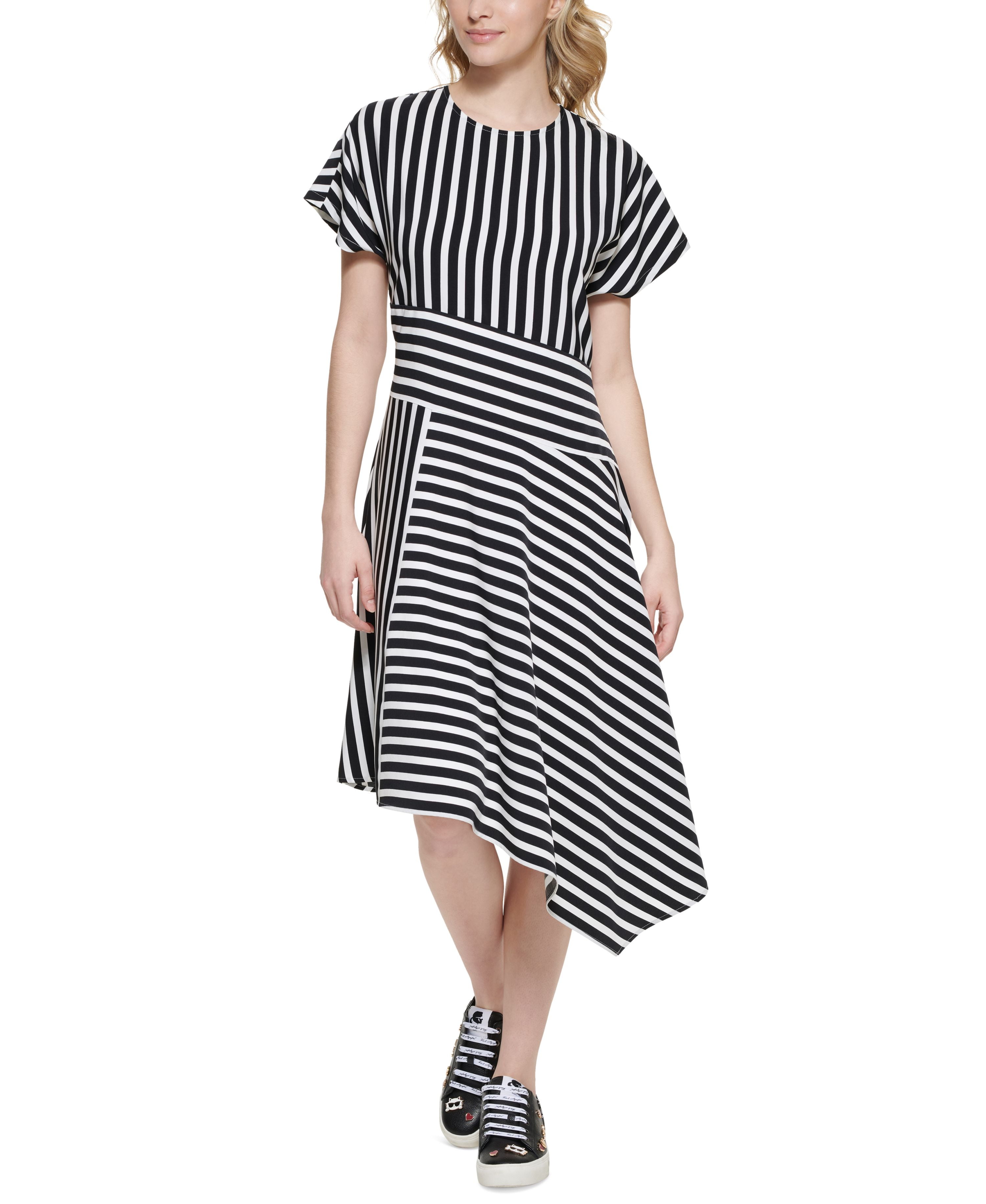 black and white striped asymmetrical dress Black And White Asymmetrical Striped Maxi Dress