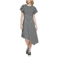 thumbnail image 1 of Women's Striped Asymmetrical-Hem Dress Black/White 14, 1 of 1