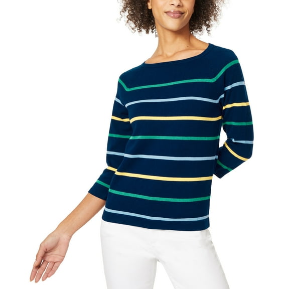 Women's Striped Boat-Neck Sweater Collection Navy Combo XL