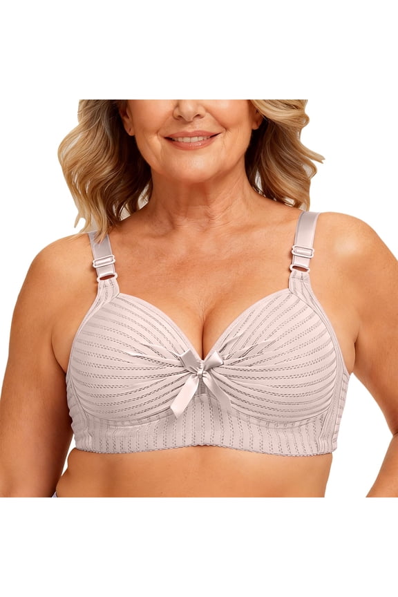 Women's Striped Bow Front Bra,V Neck Lingerie with Adjustable Wide Straps,Sizes 36BC-44BC