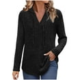 thumbnail image 1 of Women's Striped Brushed Hooded Sweater Fashion V-Neck Drawstring Pullover Tops Solid Long Sleeve hoodies Casual Tunic Top Fall Winter Clothes, 1 of 7