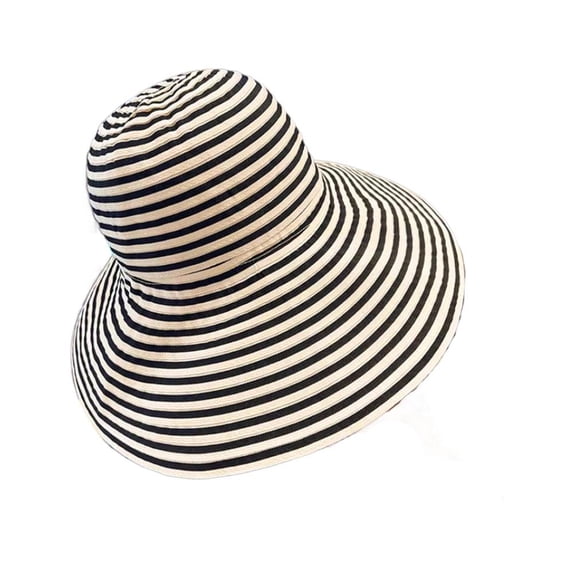 Women's Striped Bucket Sun Hat, Polyester, Foldable, UV Protection Summer Beach Travel Outdoor Cap