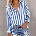 thumbnail image 1 of Women's Striped Button Down Shirts Linen Long/Short Sleeve Dress Shirts Oversized Blouses Business Casual Outfits Tops, 1 of 5
