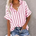 thumbnail image 1 of Women's Striped Button Down Shirts Linen Long/Short Sleeve Dress Shirts Oversized Blouses Business Casual Outfits Tops, 1 of 6