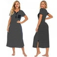 thumbnail image 1 of Women's Striped Button Over The Knee Long Nightdress Loose Short Sleeve Henley Neck Homewear Summer Lady Comfortable Thin Soft Nightwear, 1 of 6