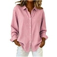 thumbnail image 1 of Women's Striped Button Up Shirts Loose Fit Lapel Collar Long Sleeve Dressy Casual Blouses Spring Fall Tops (XL, Pink), 1 of 5