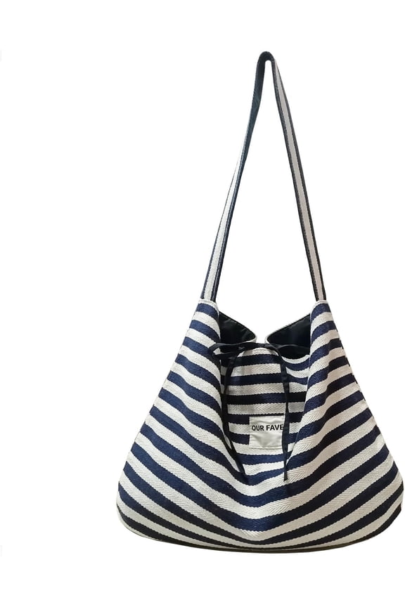 Women's Striped Canvas Tote Bag - Travel Purse for Commuting & Shopping, Lightweight Purses for Work(2-Sided Reversible)