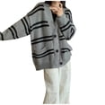 thumbnail image 1 of Women's Striped Cardigan Chunky Knit Open Front Long Sleeve Button Coat for Fall & Winter Gray Free Size, 1 of 3
