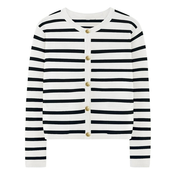 Women's Striped Cardigan Sweater Autumn Clothing Fashion Trendy Long-Sleeved Top Casual Knitted Women's Clothing