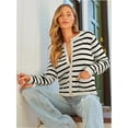 thumbnail image 1 of Women's Striped Cardigan Sweater Trendy Long Sleeve Button Down Crew neck Cardigans, 1 of 5
