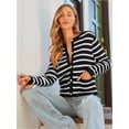 thumbnail image 1 of Women's Striped Cardigan Sweater Trendy Long Sleeve Button Down Crew neck Cardigans, 1 of 5