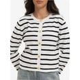 thumbnail image 1 of Women's Striped Cardigan Sweater Trendy Long Sleeve Button Down Crew neck Cardigans, 1 of 6