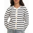 thumbnail image 1 of Women's Striped Cardigan Sweater Trendy Long Sleeve Button Down Crew neck Cardigans, 1 of 6