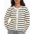 thumbnail image 1 of Women's Striped Cardigan Sweater Trendy Long Sleeve Button Down Crew neck Cardigans, 1 of 6