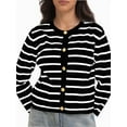thumbnail image 1 of Women's Striped Cardigan Sweater Trendy Long Sleeve Button Down Crew neck Cardigans, 1 of 6
