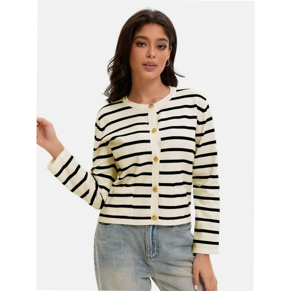 Women's Striped Cardigan Sweaters Fall Outfits Clothes Fashion Trendy Long Sleeve Tops Casual Lady Jackets